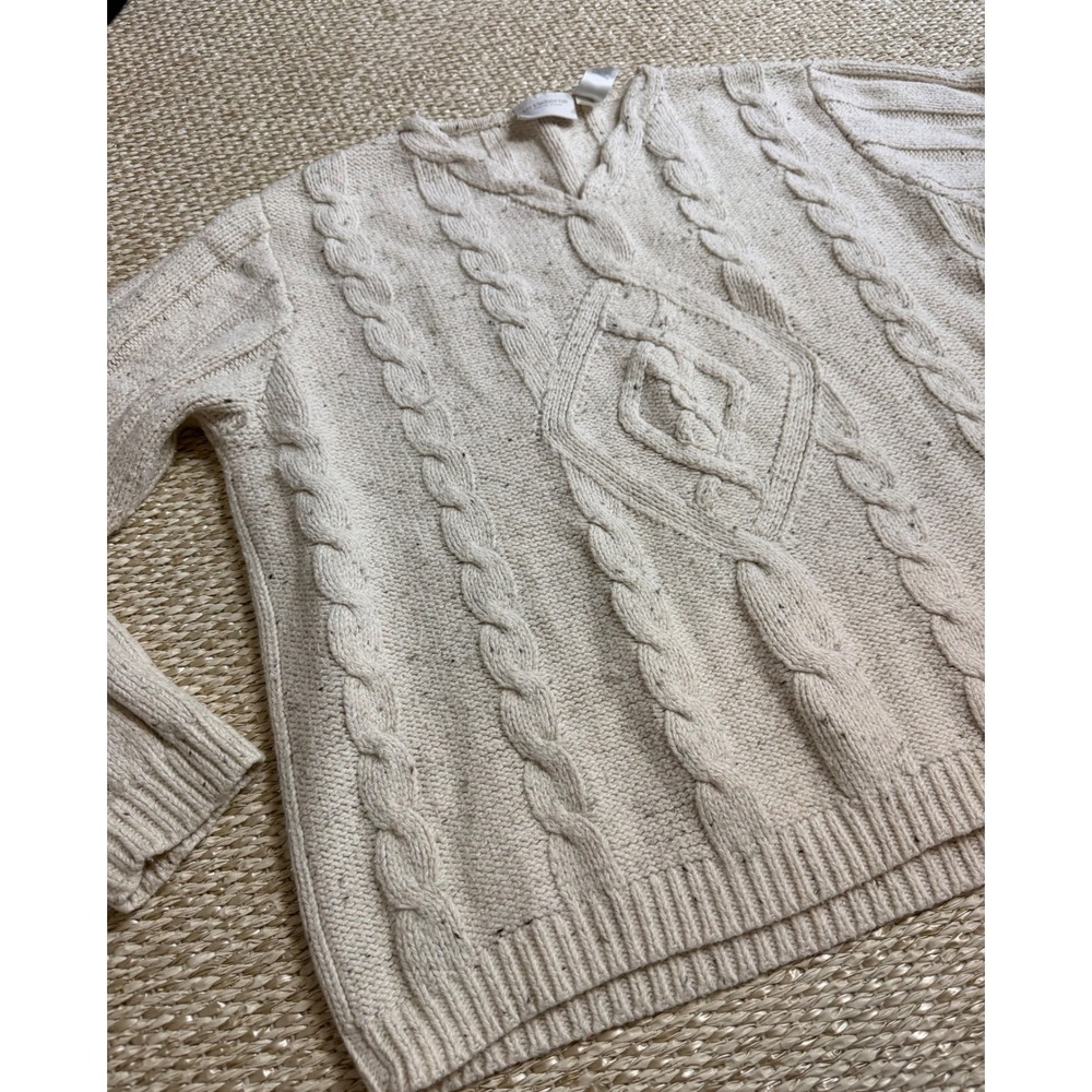 Liz Claiborne vintage Cable Knit Sweater Cream fisherman coastal euro summer XL